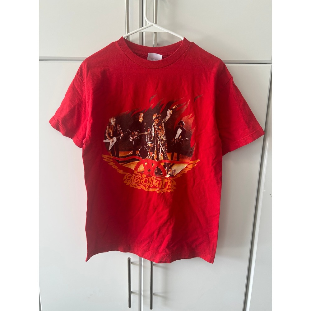 Aerosmith Band Graphic Tee Red Cotton Short Sleeve Shirt Mens Medium AAA Tag‎
